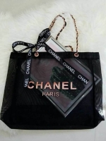 Chanel Shopping Bag With Chain & Ribbin กระเป๋าสะพายใบใหญ่ทรง Shopping Bag Limited Edition พรีเมี่ยมกิ้ฟของแท้นำเข้าจาก Chanel Perfume Counter ของแท้100% ใบใหญ่วัสดุ Nylon โปร่ง♡ ปั้ม CHANEL เปิดปิดด้วยแถบแม่เหล็กซ่อนด้านใน บุฟองน้ำที่ฐานมาพร้อมสาย