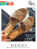 Gucci รองเท้าแตะสวม ผ้าลายแบรนด์ สไตล์ เรียบ ชิค ชิล หรู ดูแพง เกินราคาขายจร้า งานชนช้อป น้ำหนักเบา แมทส์ชุดง่าย