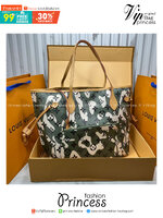 ORI หนังแท้ | LV Neverfull Camouflage Tote Bag กระเป๋าสะพายทรงโท้ทใบใหญ่ โทนเขียวลายใหม่ ภายในโล่งกว้าง จุของได้เยอะ
