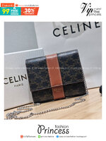 Celine small trifold wallet กระเป๋าสตางค์ดีไซน์สุดคลาสสิค วินเทจ เรียบง่ายแต่หรูหรา และยังมาพร้อมกับสายโซ่ สำหรับคล้องสะพายข้าง สะพายไหล่ได้ เริ่ดเว่อร์!