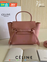 พรีเมี่ยมกิ๊ฟแท้ 100% 】รุ่นหนังแท้ CELINE PICO BELT BAG IN GRAINED CALFSKINAMAZONE ขนาดมินิ น่ารักสุดๆ PINK