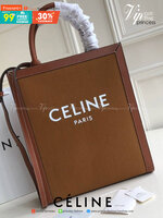 พรีเมี่ยมกิ๊ฟแท้ 100% 】พร้อมส่งที่ไทย!! ที่นี่ที่เดียว CELINE VERTICAL CABAS IN TEXTILE AND CALFSKIN TOTE BAG งานหนังแท้ ผ้าแคนวาสคุณภาพดี