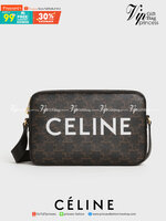 หนังแท้ CELINE Medium Messenger Bag In Triomphe Canvas With Celine Print In Black กระเป๋าทรงครอสบอดี้ วัสดุหนังแท้ทั้งใบ ขนาดกลางกำลังดี น้ำหนักเบา รูปทรงใช้งานง่าย ได้ทั้งหญิงชาย ภาพสินค้าถ่ายจากงานขายจริง ใช้งานต่างประเทศได้