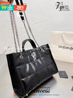 SAINT LAURENT shoulder bag Silver Tone / YSL Shopping Bag / YSL TOTE BAG กระเป๋าถือทรงช็อปปิ้ง พร้อมส่ง โดดเด่นด้วยโลโก้แบรนด์อะไหล่เงินสวยหรู ภายในกระเป๋ากว้างใส่สัมภาระได้เยอะ มีช่องซิปแยกย่อยให้ใส่ของจุกจิกหนึ่งช่องนะคะ