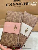 ของแท้ COACH ACCORDION ZIP WALLET ((31546)) กระเป๋าเงินใบยาว แบบซิปรอบ หนังแท้ ตัดหนังเรียบตรงกลางสวยงามค่ะ
