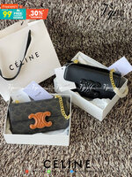 Celine Chain Shoulder Bag Cuir Triompe In Triompe เป็นกระเป๋าถูกประดิษฐ์ขึ้นในรูปทรงมินิมอล นับว่าเป็นกระเป๋าอีกหนึ่งรุ่นในซีรีส์ Triomphe ที่ได้รับความนิยมอย่างมาก โดยเป็นกระเป๋าสะพายไหล่ทรงสี่เหลี่ยมผืนผ้าที่อัดแน่นไปด้วยกลิ่นอายความคลาสสิกตามแบบฉบับของ