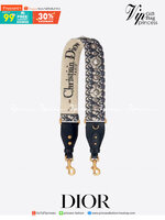 หนังแท้ DIOR shoulder strap with ring พร้อมส่งที่ไทย Jacquard and Black Calfskin สายกระเป๋างานหนังแท้และผ้าแจ็คการ์ด เกรดเทพออริจินอล ภาพสินค้าถ่ายจากงานขายจริง