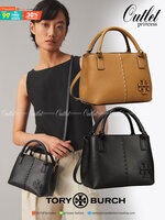 Tory Burch McGraw Mini Satchel กระเป๋าถือ/สะพาย Crossbody วัสดุหนังลูกวัวแท้ 100% ด้านหน้าประดับโลโก้หนัง ตัดเป็นรูปตัว T สัญลักษณ์แบรนด์ ตัวกระเป๋าเดินด้ายเล่นลายเพิ่มลูกเล่น เพื่อความเก๋!!
