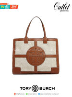 ของแท้ 💯% Tory Burch Ella Canvas Quadrant tote วัสดุ ผ้าCanvas ทั้งใบตัดด้วยหนังแท้สีน้ำตาล ตัวกระเป๋าตั้งอยู่ทรงสวย