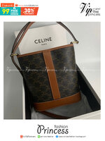 CELINE SMALL BUCKET IN TRIOMPHE CANVAS AND CALFSKIN เกรดท็อปออริ 1:1 เกรดดีสุด สลับแท้ หนังแท้และแคนวาสแท้ ใช้งานต่างประเทศได้ ภาพถ่ายจากงานจริง