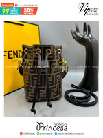 FENDI Mon Tresor Brown leather mini bag / FENDI Bucket Bag กระเป๋าสะพายทรงบัคเก็ต ไซส์มินิ เกรดออริ สลับแท้ 1:1 ใช้ต่างประเทศได้