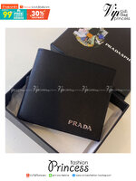PRADA Short Wallet Men / Prada Leather Wallet - Black เกรดออริจินอล พร้อมส่งที่ไทย พร้อมกล่อง Box Set