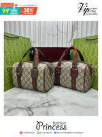 ORI หนังแท้ | GUCCI Mini GG handbag Soft Supreme 20cm / GUCCI Keepall Bag กระเป๋าสะพายทรงหมอนใบเล็ก สไตล์นี้ตีความรูปทรงกระเป๋าบอสตันโฉมใหม่ด้วยรายละเอียดผ้าแคนวาสแถบ Web