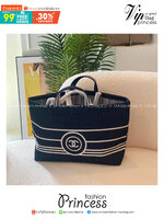 CHANEL Denim 2way Tote Bag / Chanel COCO Mark 2way Shoulder Tote Bag / Chanel shopping tote กระเป๋าทรงโท้ทช็อปปิ้ง จุของได้เยอะงานเกรดออริจินอล 1:1 สลับแท้