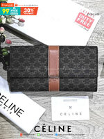 CELINE LONG WALLET BAG VIP GIFT WITH PURCHASE-GWP กระเป๋าพรีเมี่ยมกิ๊ฟ Limited จาก CELINE HAUTE PARFUME DUTYFREE COUNTER วัสดุ Triomphe Canvas หนังสวยอยู่ทรงปั้มโลโก้ด้านหน้าเปิดปิดฝาปิดกระดุม