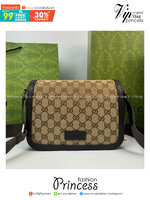ORI หนังแท้ | GUCCI GG Guccissima Canvas Messenger Bag กระเป๋าสะพายทรงแมสเซ็นเจอร์ใบใหญ่ จะของได้เยอะ ดีไซน์วินเทจ