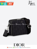 หนังแท้ DIOR POUCH WITH SHOULDER STRAP Oblique Jacquard พร้อมส่งที่ไทย งานหนังแท้และผ้าแจ็คการ์ดออริจินอล ภาพสินค้าถ่ายจากงานขายจริง ใช้งานต่างประเทศได้
