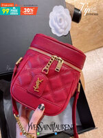 RED YSL 80'S VANITY BAG IN CARRÉ-QUILTED GRAIN DE POUDRE EMBOSSED LEATHER