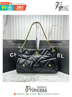 ORI หนังแท้ | Chanel shopping bag Shiny Leather Black / Chanel Tote Bag 36cm กระเป๋าสะพายทรงโท้ทใบใหญ่ ภายในโล่งกว้างจุของได้เยอะ คอลเลคชั่นฤดูใบไม้ร่วง-ฤดูหนาว 2025/26 ถ่ายทอดเสน่ห์เย้ายวนเหนือกาลเวลา