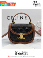 CELINE Mini besace triomphe in shiny top handle กระเป๋าสะพายคาดลำตัวพร้อมหูจับถนัดมือ ได้รับความนิยมอย่างมาก ด้วยรูปร่างทรงโค้งมนมีความคลาสสิกตามแบบฉบับแบรนด์
