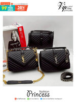 YSL College Medium in quilted leather Bag กระเป๋าสะพายไหล่ ดีไซน์ทรงสวยหรู ดูแพง วัสดุหนังลายคาร์เวีย เปิด-ปิดด้วยกระดุมแม่เหล็ก ภายในโล่งกว้าง แบ่งสัดส่วนไว้อย่างดี มาพร้อมหูจับในตัว