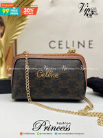 CELINE POUCH 16cm / CELINE TRIOMPHE Triumphal Arch Canvas / CELINE CLUTCH WITH CHAIN ภาพถ่ายจากสินค้าจริง พร้อมส่งที่ไทย ใช้งานต่างประเทศได้ กระเป๋าคลัทช์ดีไซน์เรียบหรูออกแบบมาได้อย่างลงตัว