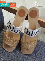 CHLOÉ LOGO SLIDE SANDEL แตะชิค ใส่สบาย วัสดุผ้าสกีนแบรนด์ งานสวย ใส่สบาย น้ำหนักเบา
