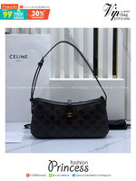 ORI หนังแท้ | CELINE TINA SHOULDER BAG IN Triomphe canvas กระเป๋าสะพายไหล่ทรงพอช ดีไซน์ใหม่ก่อนใคร เรียบง่ายหรูหราลงตัว สไตล์วินเทจลัคชูดูแพงสุดๆ ใช้งานได้หลากหลายโอกาส ขนาดกำลังดีพาพาสะดวก