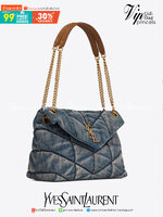VIP 】YSL SAINT LAURENT Loulou Danim Shoulder Bagblue bag กระเป๋าสะพายผ้ายีนส์เดนิมควิลท์ อะไหล่ทอง สีตัดกันสวยมากค่ะ
