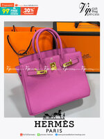 หนังแท้ Hermes BIRKIN 25CM epsom in MAUVSSYLESTE COLOR FULL HANDMADE GOLD HARDWARE เกรดออริจินอล ภาพสินค้าถ่ายจากงานขายจริง