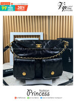 30cm LARGE CHANEL HOBO HANDBAG Shiny Leather & Gold-Tone Metal กระเป๋าทรงโฮโบใบใหญ่ งานหนังเต็มใบ เกรดออริ สลับแท้ 1:1 ใช้งานต่างประเทศได้