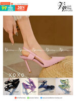 รองเท้างานสวม ส้นเข็ม รัดหลัง สไตล์สาวเปรียว ลุคมั่นใจ ทรงเปิด ด้านหน้าทรงวี ใส่แล้วขาดูเรียวยาวดี วัสดุผ้าซาติน ลายเรียบ ไม่แต่งลวดลาย น้ำหนักเบา สวมใส่ง่าย