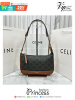 ORI หนังแท้ | CELINE Shoulder bag toile Triomphe et veau กระเป๋าสะพายไหล่ เรียบหรูคลาสิก ใช้งานง่าย เป็นใบที่แมทง่าย เข้ากับทุกลุคทุกสไตส์