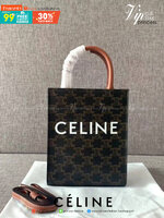 พรีเมี่ยมกิ๊ฟแท้ 100% 】พร้อมส่งที่ไทย!! ที่นี่ที่เดียว CELINE MINI VERTICAL CABAS IN MALLON TRIOMPHE JACQUARD AND CALFSKIN TOTE BAG งานหนังแท้