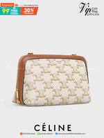 หนังแท้ CELINE CLUTCH WITH CHAIN IN TRIOMPHE CANVAS AND LAMBSKIN