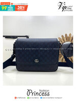 ORI หนังแท้ | GUCCI Ophidia medium messenger bag Navy Blue กระเป๋าสะพายทรงแมสเซ็นเจอร์ Canvas GG Supreme เนื้อผ้าที่เหมาะสำหรับไลน์แอคเซสเซอรี่สำหรับผู้ชาย โดยการเพิ่มกลิ่นอายความโมเดิร์นให้กับดีไซน์ของแบรนด์อันเป็นเอกลักษณ์