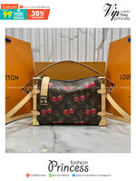 ORI หนังแท้ | LV x TM - Side Trunk MM Bag Monogram cherry canvas กระเป๋าสะพายทรงทรังค์ สะท้อนจิตวิญญาณแห่งความสนุกสนาน แสนมีชีวิตชีวา ด้วยตกแต่งลายเชอร์รี่สดใสงดงามอันเป็นเอกลักษณ์ของศิลปินชาวญี่ปุ่น