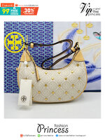 TORY BURCH T Monogram Crescent Bag NEW IVORY MULTI กระเป๋าทรงพระจันทร์เสี้ยวแต่งหัวใจสีทองสวยหรู น่ารักรุ่นใหม่ล่าสุด เกรดท็อปออริ เทียบแท้ 1:1 เกรดดีสุด