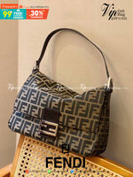 FENDI MAMMA BAGUETTE ZUCCA BROWN FABRIC BAG (GWP) พรีเมี่ยมกิ๊ฟ Limited Edition จาก FENDI วัสดุ CANVAS พิมพ์ลายแบรนด์ เปิดปิดด้วยฝาปิดกระดุมแม่เหล็ก ภายในมีช่องซิป ใส่ของแยกอีกช่อง สามารถใส่กระเป๋าสตางค์ยาว iphone เงิน ของจุกจิกได้ มาพร้อมสายสะพาย2แบบ ถอด