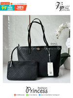 TORY BURCH T MONOGRAM SMALL ZIP TOTE (ใบเล็ก) กระเป๋าทรงโท้ทพร้อมกระเป๋าใบเล็ก วัสดุผ้าแจ็คการ์ดตัดขอบหนัง