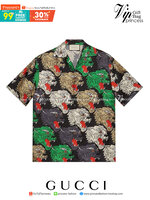 Gucci Panther Face Bowling Shirt in Green / Gucci Men's Shirts / Gucci Shirt งานเกรดออริจินอล พิมพ์ลายคมชัด มีป้ายแท็กที่คอเสื้อทุกตัว พร้อมส่งที่ไทย ภาพสินค้าถ่ายจากงานขายจริง ใช้งานต่างประเทศได้