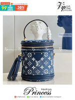 LV Cannes Navy Blue Denim Jacquard / LV Bucket Bag เกรดใช้งานสลับใบจริงได้ เทพออริจินอล เนื้องานสวยงาม หนังแท้ ภาพสินค้าถ่ายจากงานขายจริงใช้งานต่างประเทศได้