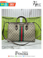 ORI หนังแท้ | Gucci Ophidia medium tote bag Monogram Double G / Gucci Tote Bag กระเป๋าสะพายทรงโท้ทใบใบใหญ่ คอลเล็กชั่น Ophidia ไฮไลท์รูปทรงและฟังก์ชั่นการใช้งานที่ได้รับการตีความใหม่