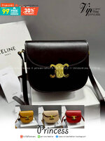 CELINE Besace Clea in Shiny กระเป๋าสะพายทรงสวย โค้งมนอยู่ทรงพร้อมโลโก้หน้าสีทองสวยหรู Best item ดีไซน์เรียบหรูดูแพง ฮิตสุดในเกาหลี ใช้ได้ทั้งชายหญิง
