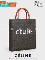 หนังแท้ CELINE SMALL CABAS VERTICAL IN TRIOMPHE CANVAS AND CALFSKIN / CELINE TOTE พร้อมส่งที่ไทย กระเป๋าโท้ททรงตั้ง CABAS TRIOMPHE งานหนังแท้ CALFSKIN ทั้งใบ พร้อมหูหิ้วสองข้างและสายสะพายหนังแบบถอดได้ ภาพสินค้าถ่ายจากงานขายจริง ใช้งานต่างประเทศได้