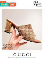 Gucci Shoes รองเท้างานสวม สวยหรู วัสดุผ้าลายแบรนด์ งานใส่สบาย ส้นแท่ง ห่อหนังกระจก เงา สวย แมทส์ชุดง่าย ดูสง่า สวยหรูเวลาจับแมทส์ชุด