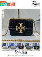 6 สี Tory Burch Croc Eleanor Small Bag / TORY BURCH ELEANOR CROC EMBOSSED LEATHER กระเป๋าสะพายหนังพิมพ์ลายจระเข้ ดีไซน์หรูหรา โด่นเด่นด้วยโลโก้แบรนด์อะไหล่ด้านหน้า และสายสะพายโลหะสีทอง