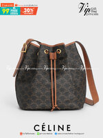 CELINE MEDIUM DRAWSTRING BAG IN TRIOMPHE CANVAS TAN