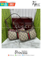 8" ORI หนังแท้ | Gucci Ophidia mini shoulder bag GG Monogram Double G / Gucci Hobo Bag กระเป๋าสะพายทรงโฮโบขนาดมินิ