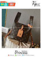 พร้อมส่ง 2 สี LV Atlantis BB Monogram Reverse กระเป๋าถือแคนวาสแต่งขอบหนังสีเข้มประดับเนมแท็ก LV เกรดออริ สลับแท้ 1:1 ใช้ต่างประเทศได้